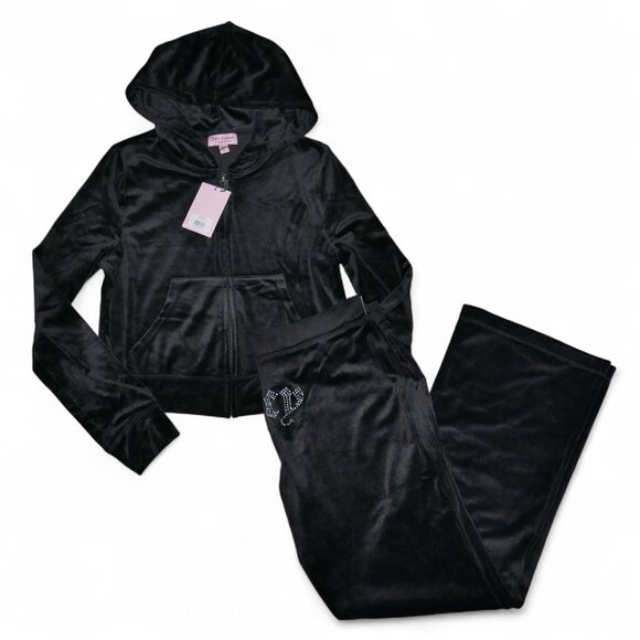 JUICY COUTURE Velour Tracksuit Matching 2 PC Set Bling Outfit Black NWT - Picture 4 of 11